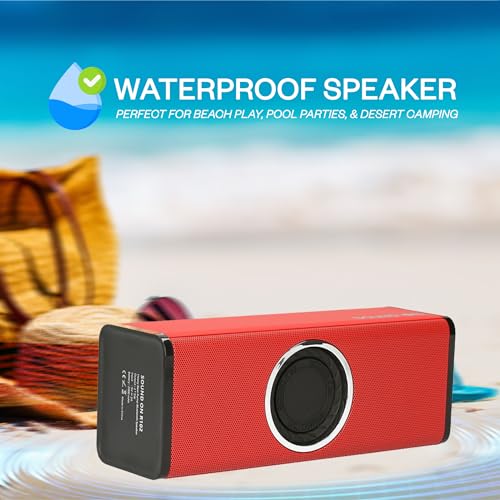 SOUND ON Portable Bluetooth Speakers - Deep Bass, Waterproof & Dustproof, 5 Hrs Playtime, Stereo Sound, Built-in Mic, USB-C Charging, Wireless Speakers for Home, Outdoor, Party, Beach & Travel - Red