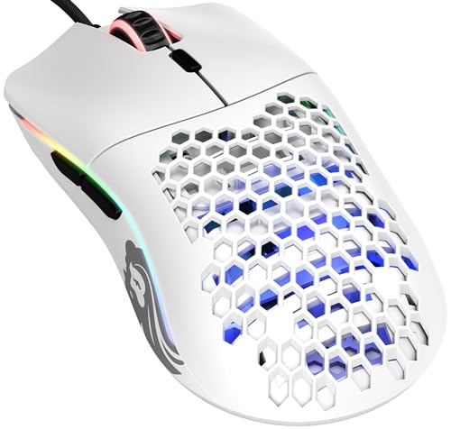 Glorious Model O Wired Gaming Mouse - RGB 67g Lightweight Ergonomic - Backlit Honeycomb Shell Design Mice (Matte White)