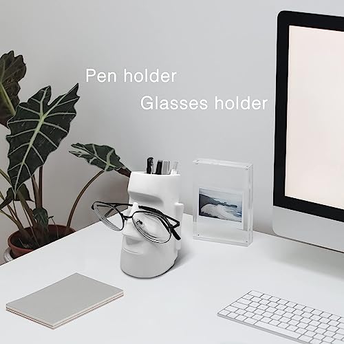 Azonee Simple Modern Style Pencil Holder With Glasses Holder - Multifunctional Makeup Brush Organizer for Office Desk/Dressing Table Decor