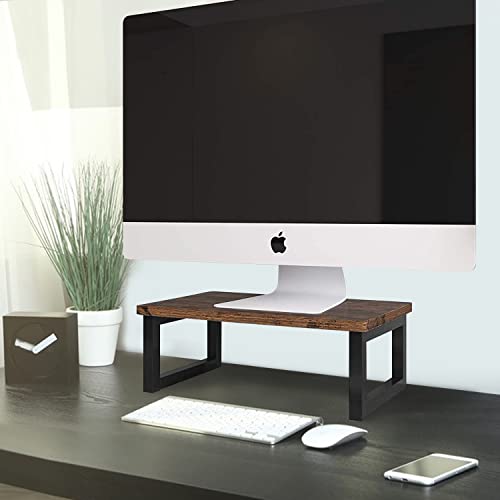 Angju Wood Vintage Monitor Stand Holder, PC Laptop Computer Screen Riser, Desktop Storage Organiser Shelf for Home or Office, 40 x 23 x 14cm, Dark Brown