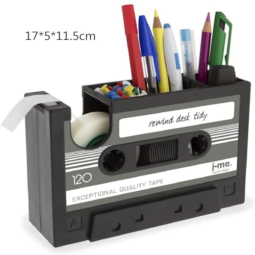 Tazweeq Tape Dispenser Pen Holder, Vintage Cassette Tape Pen Holder Pen Holder, Popular Pen Desk Series Organiser, Desktop Organiser, Office Stationery (Blue)