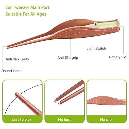 4 Pack Ear Pick with Light, Ear Cleaner Ear Wax Removal Tool Kit for Kids and Adults, Ear Picks Digger & Tweezers & Spiral Spring Ear Spoon Set with Storage Box (Rose Gold)