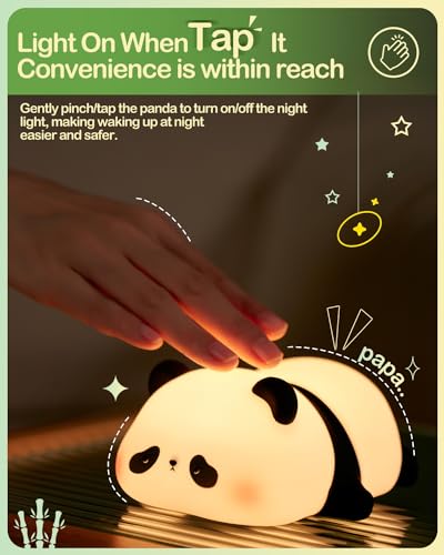 ATSUI Cute Panda Night Light, LED Squishy Novelty Animal Night Lamp, Food Grade Silicone 3 Level Dimmable Nursery Nightlight for Desk Decor, Funny Gifts Stuff for Boys Girls Baby, White Elephant Gifts
