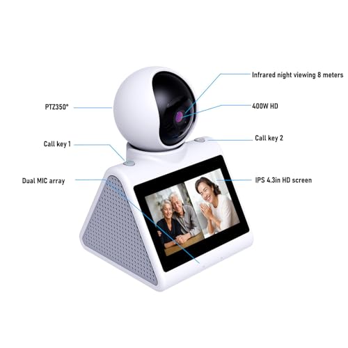Wisoqu Two Way Video Calling Camera, 2K Indoor Home Security Camera with 4.3inch HD Screen, Pet Dog Smart Audio and Video Camera with AI Voice, Daily Clock Reminder, One Click Video Call