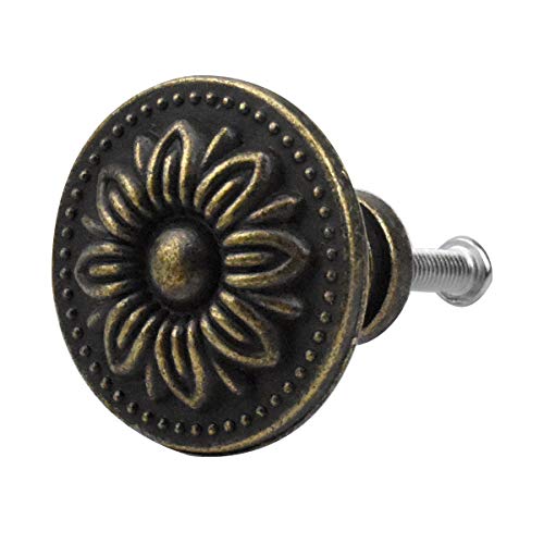 NATUCE 10PCS Antique Bronzy Flower Round Cabinet Knob, 32MM Vintage Drawer Knob, Kitchen Cabinet Cupboard Door Drawer Pull Knob, Retro Bronze Drawer Pull Handle, Hardware Knobs for Drawer Wardrobe