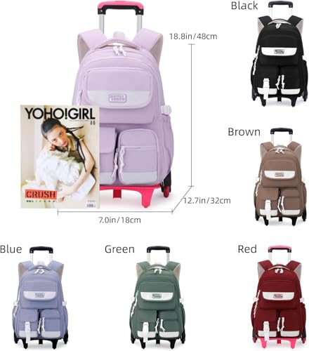 FC22 Rolling Backpack for Girls Boys, Fashion Trolley School Bags Large Capacity Wheeled Kids' Luggage Bag,Trolley Bookbag for Elementary Student