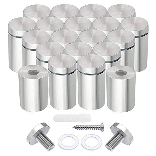 Zoe sunny Stainless Steel Standoff Screws, 20Pcs 3/4 x 1 Inch Wall Standoff Sign Holders Screws, Mounting Glass Hardware for Hanging Acrylic Picture Frame, Advertising Screws Kit