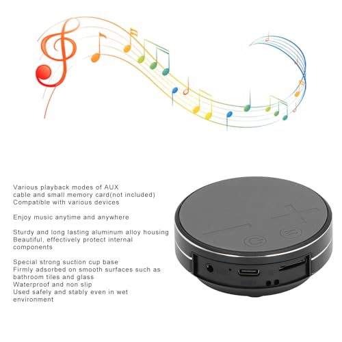 Bone Conduction Speaker, Portable Stereo Mini Waterproof Music Player, Mini Size Music Player with Strong Suction Cup Base for Home Outdoor Travel (Black)