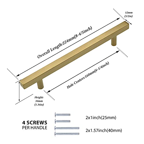 LONTAN 10 Pack Gold Cupboard Handles 160mm Gold Kitchen Handles Cabinet Hardware Drawer Pulls Kitchen Cupboard Furniture Stainless Steel
