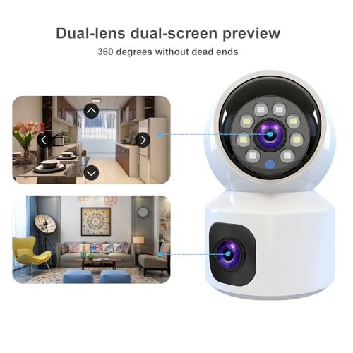 Rubo Safe Live Dual-Lens 4M WiFi Security Camera Indoor, 355° Views Pan/Tilt Home CCTV Camera with 2 Way Audio, One-Touch Calling, Smart Person Detection, 2.4G/5G Dual-Band WiFi,