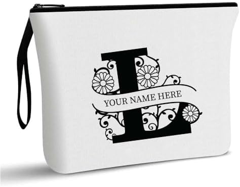PRINTSHOP4ME Personalized Makeup Bag - Initial Monogram Cosmetic Pouch - Customizable Your Name - Monogrammed Makeup Pouch - Perfect for Travel Organizer - Cosmetic Bag for Women (N)