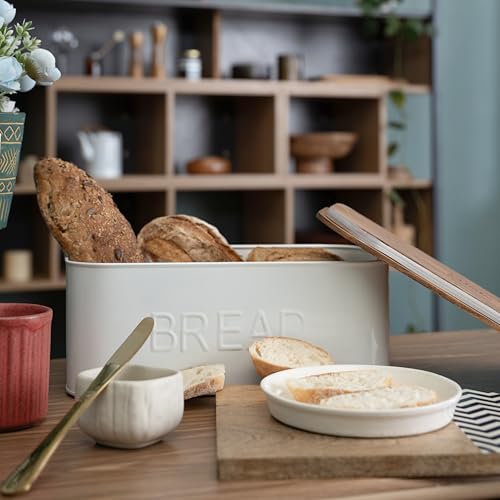 Bread Box with Wooden Lid � Stylish & Durable Bread Storage Container for Fresh Bread, Pastries, and Baked Goods � Keeps Breads Fresher for Longer by LuxeDesigns