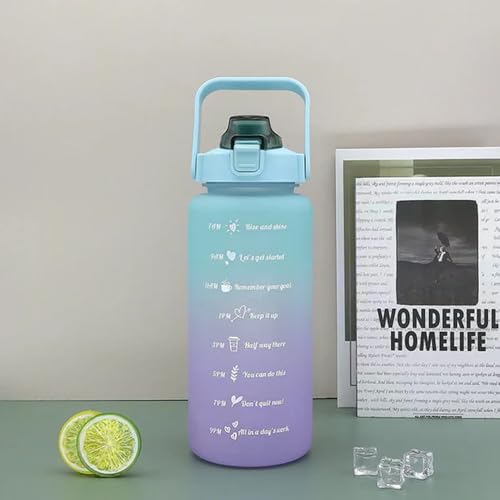 3 Pack Sports Water Bottle With Straw - 2L+900ml+500ml Measured Plastic Drinking BPA Free Non-Toxic Sports Drinks Time Markings Motivational Fitness (Green)