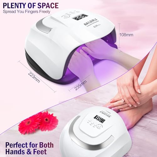 NAILGIRLS UV LED Nail Lamp, 168W Fast UV Light for Nails Gel Polish, Professional Curing with 4 Timer Setting Auto Sensor, LED Gel Nail Dryer for Fingernail and Toenail Home Salon Use, Nail Art Tools