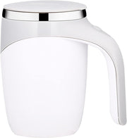 SHOWAY 380mL Self Stirring Mug with Lid Automatic Magnetic Stirring Coffee Cup Electric Stainless Steel Self Mixing Coffee Cup for Coffee Milk Cocoa Hot Chocolate - White