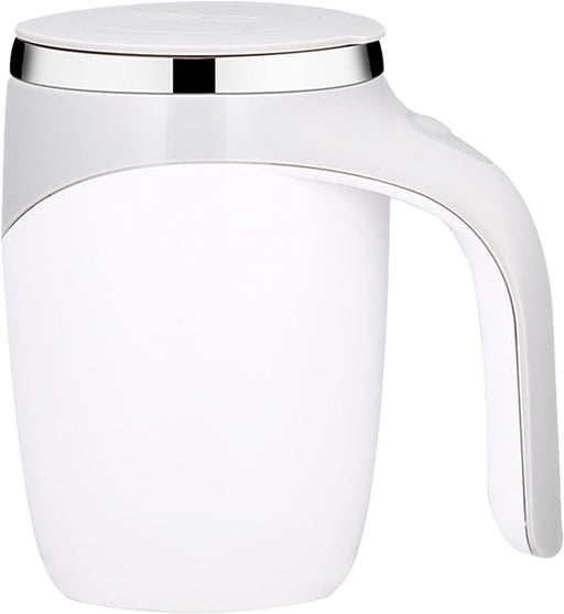 SHOWAY 380mL Self Stirring Mug with Lid Automatic Magnetic Stirring Coffee Cup Electric Stainless Steel Self Mixing Coffee Cup for Coffee Milk Cocoa Hot Chocolate - White