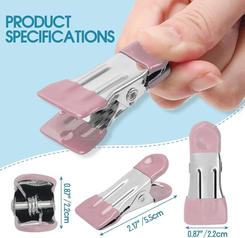 Clothes Pins Heavy Duty 30 Pack - 2.17 Inch Metal Chip Clips, Clothespins for Photo Drying Clothesline Laundry Sock, Bag Clips for Food Kitchen Stainless Steel with Rubber (Pink)