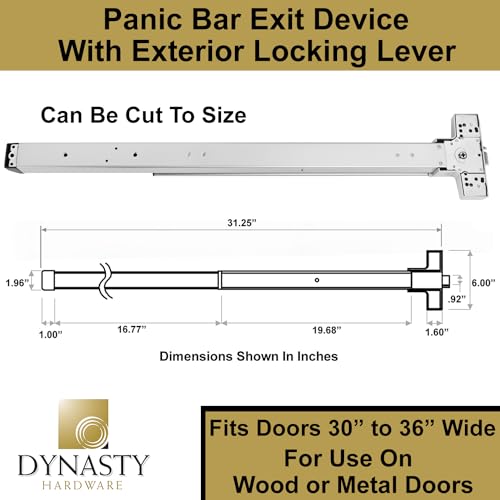 Dynasty Hardware Push Bar Panic Exit Device Aluminium, With Exterior Lever