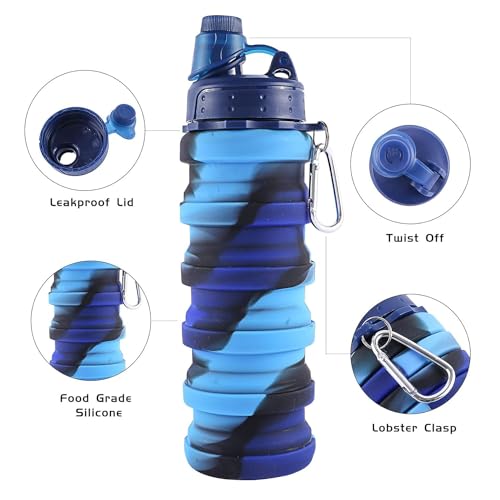 Aputue Silicone Collapsible Water Bottles, Leak Proof BPA Free Foldable Water Bottle, Collapsible Cups for Traveling Camping Hiking Kids, Reuseable Expandable Silicone Collapsible Cup