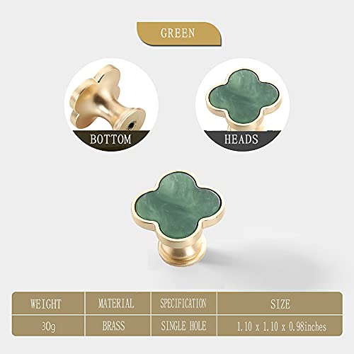 Gold-t Drawer Knobs Girls Room Cabinet Knobs Pull Handles Clover Brushed Brass Kitchen Cabinet Handles Cupboard Bathroom Door Knobs Dresser Hardware for Drawers Shell (4, Green)