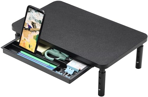 ETHU Monitor Stand Riser, 3 Height Adjustable Monitor Stand with Storage Drawer Desk Organizer Ergonomic Stand for Computer Printer Laptop PC iMac Black