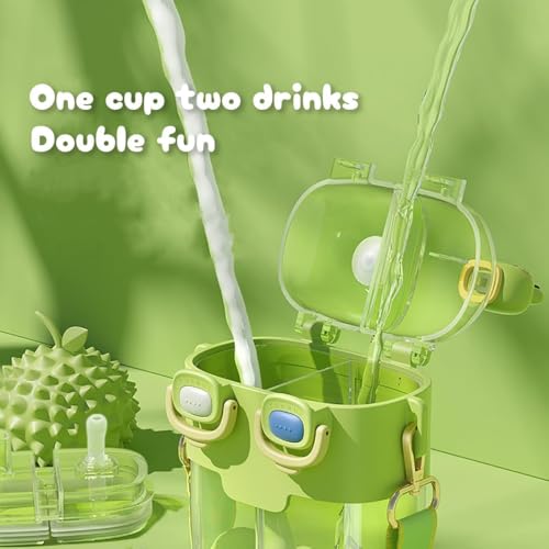 melala Kawaii Water Bottle, 530ml Kids Cute Water Bottles with Straw and Stickers Double Drinking Water Bottle Portable Leakproof Water Bottles for Outdoor School Travel (Green)