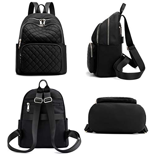 Backpack for Women, Nylon Travel Backpack Purse Black Small School Bag for Girls