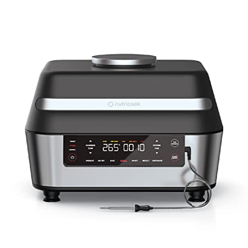 Nutricook Smart Indoor Grill & Air Fryer XL 8.5 Liters, , with Built in Thermometer,Grill,Air Fry,Roast,Bake,Dehydrate & Reheat, Black/SS, 1760 Watts, AFG960, 2 Years limited Warranty