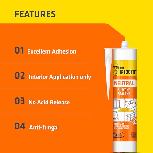 Dr. Fixit Neutral Silicone Sealant Clear 280 ML | High-Performance, Odor-Free Adhesive for Metals, Plastics, Glass, and Masonry