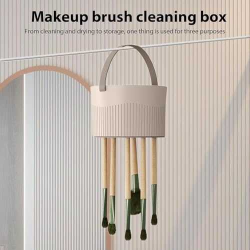 STAYOUNG Makeup Brush Scrubber - 2 in 1 Portable Makeup Brush Cleaner, Silicone Makeup Brush Cleaner for Clean and Dry Makeup Brush, Portable Washing Tool for Makeup Brush, Sponge, Puff (Khaki)