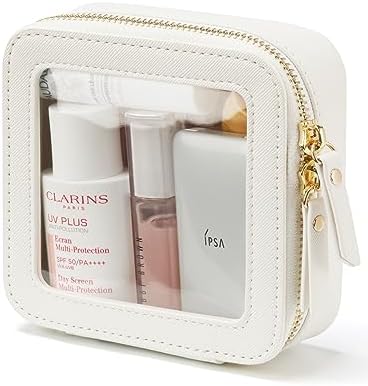 Small Cosmetic Bag for Purse Mini Makeup Bag for School Cute Clear Make Up Pouch for Travel Tiny Leather White Make Up Organizer Case for Backpack Toiletry Bag Waterproof Square Pouch with Zipper