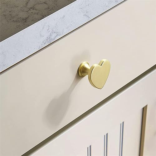 Azonee Heart Shape Brass Drawer Knobs, Zinc Alloy Cabinet Pulls for Kitchen, Bathroom & Closet, Modern 6 pcs Hardware Set