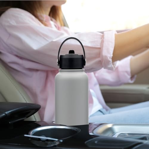 Hssentials Stainless Steel Water Bottle Flask Double-Walled Vacuum-Insulated 2 Lids Eco-Friendly Perfect for Cold & Hot Drinks On The Go 100% Leakproof - Gym, School, Travel (Smoke Grey, 1000ml /34oz)