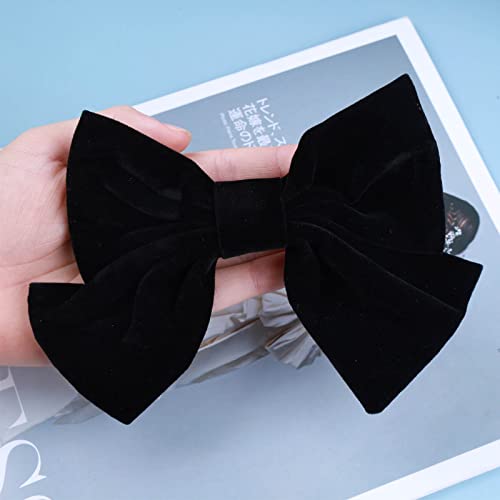 Andelaisi Vintage Satin Velvet Ribbon Bowknot Hairclips - Large Decorative Hair Accessories for Women and Girls (Black 2)