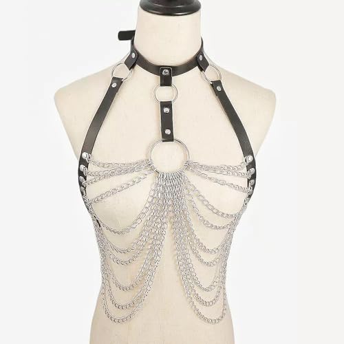 Women's Punk Choker Layered Chest Chain Leather Belt Chain Body Harness Bra Party Jewelry Accessories