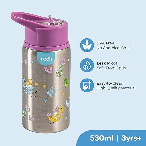 The Moon Brand Single Wall Stainless Steel Sipper Bottle 530ml BPA Free Lid, Easy Siping Lightweight for Kids ??Portable-Large Capacity Indoor/Outdoor Spill Proof, Break Resistant - Purple