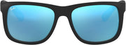 RB4165 Justin Rectangular Sunglasses - Black Rubber/Blue Mirror