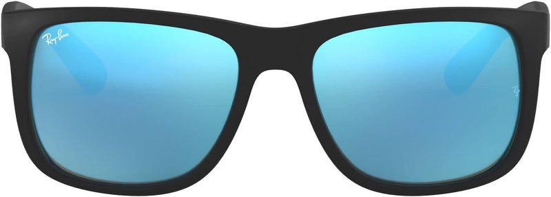 RB4165 Justin Rectangular Sunglasses - Black Rubber/Blue Mirror