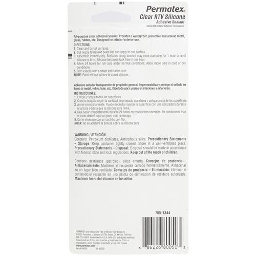 Permatex Clear RTV Silicone Adhesive Sealant Clear,3 oz,80050