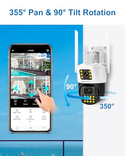 INSEETECH 4MP Dual Lens Security Camera Outdoor, Auto Zoom & Tracking, 98FT Night Vision, 24/7 Recording, IP66, Floodlight, 2-Way Audio, Human Detection & Siren, WiFi & Wired Outdoor PTZ Cam