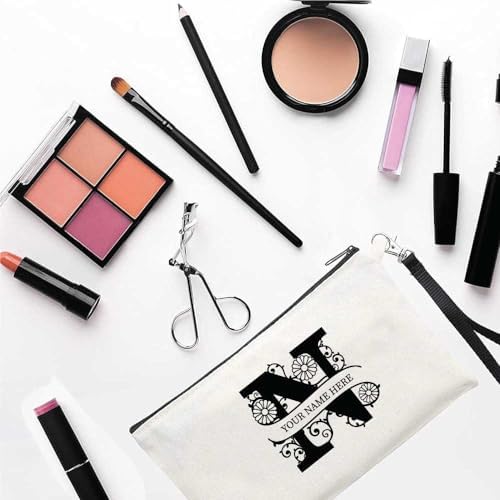 PRINTSHOP4ME Personalized Makeup Bag - Initial Monogram Cosmetic Pouch - Customizable Your Name - Monogrammed Makeup Pouch - Perfect for Travel Organizer - Cosmetic Bag for Women (N)