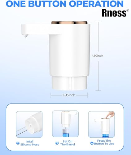 Rness Water Dispenser Pump Electric,Double Pumps High Horsepower,Double Water Outlets,Type-c Interface Charging Portable Electric Water Pump Jugs,USB C Charging,for Office,Home,Kitchen White