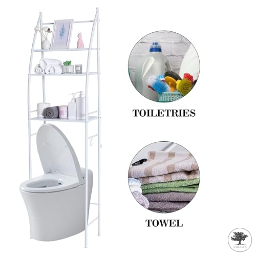 Sulfar Bathroom Storage Shelf 3 Tier, Toilet Storage Rack Easy To Assemble Toilet Bathroom Shelf No Drilling Toilet Organizer Bathroom Shelves (White)