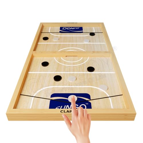 Clapjoy Slingo Fastest Finger First Board Game for Adults & Kids Wooden String Hockey Game Sling Puck Board Hockey Toy Perfect for Family Entertainment, Birthday Party, Christmas Gift