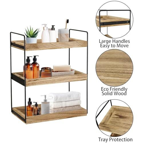 U-HOOME 3 Tier Bathroom Countertop Organizer,Wood Bathroom Vanity Organizer Shelf Storage,Bathroom Trays for Counter,Perfume Skincare Organizer Cosmetic Holder Kitchen Spice Rack (3 TIER)
