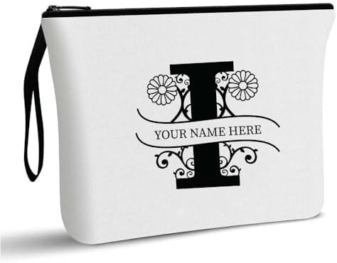 PRINTSHOP4ME Personalized Makeup Bag - Initial Monogram Cosmetic Pouch - Customizable Your Name - Monogrammed Makeup Pouch - Perfect for Travel Organizer - Cosmetic Bag for Women (N)