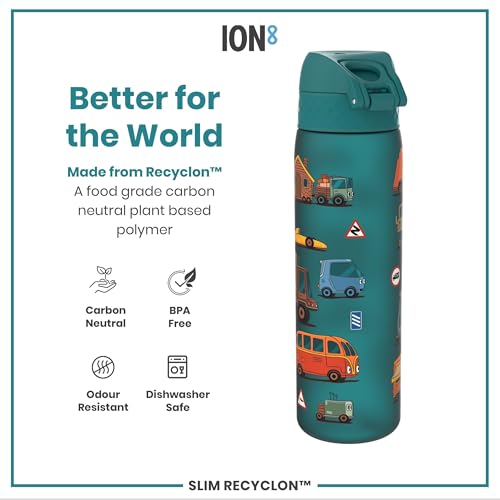 ion8 Trinkflasche, 500 ml, Auslaufsicher, Einhand?ffnung, Sichere Verriegelung, Sp?lmaschinenfest, BPA-frei, Tragegriff, Klappdeckel, Leicht zu Reinigen, Klimaneutral, Automobil-Design
