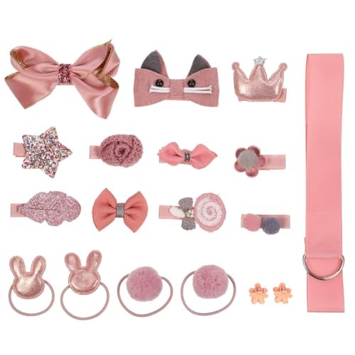 BIGTHREE 18 Pieces Children's Hair Bow Clips Set, Kid Hair Pin Hair Accessories, Pink Hair Bows Clips, Ponytail Holder Hairpins for Little Girls Toddlers Kids, Assorted styles, for Children's Gift (Pi