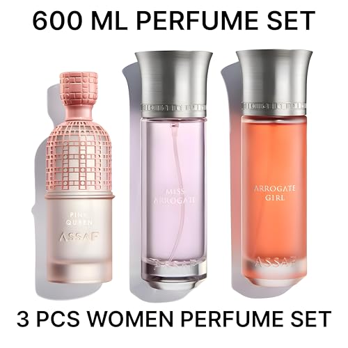 Asaf Perfume Set 3 Pcs - 600 ML Set For Women | Pink Queen + Miss Arrogate + Arrogate Girl | 200 ML Each - Asaf Lady ?? ?????? ???? ???? ????? ??? ???? + ?? ?????? + ?? ?????? ??????