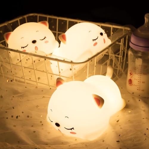 AoMige Baby Night Light Lamp, 7 Colors Rechargeable Cat Lamp for Bedroom, Cute Stuff for Teen Girls Toddler Night Lights for Kids Room, Gifts